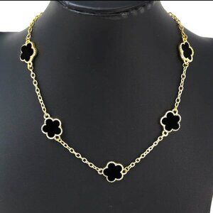 Unisex Gold Black Five Leaf Clover Necklace